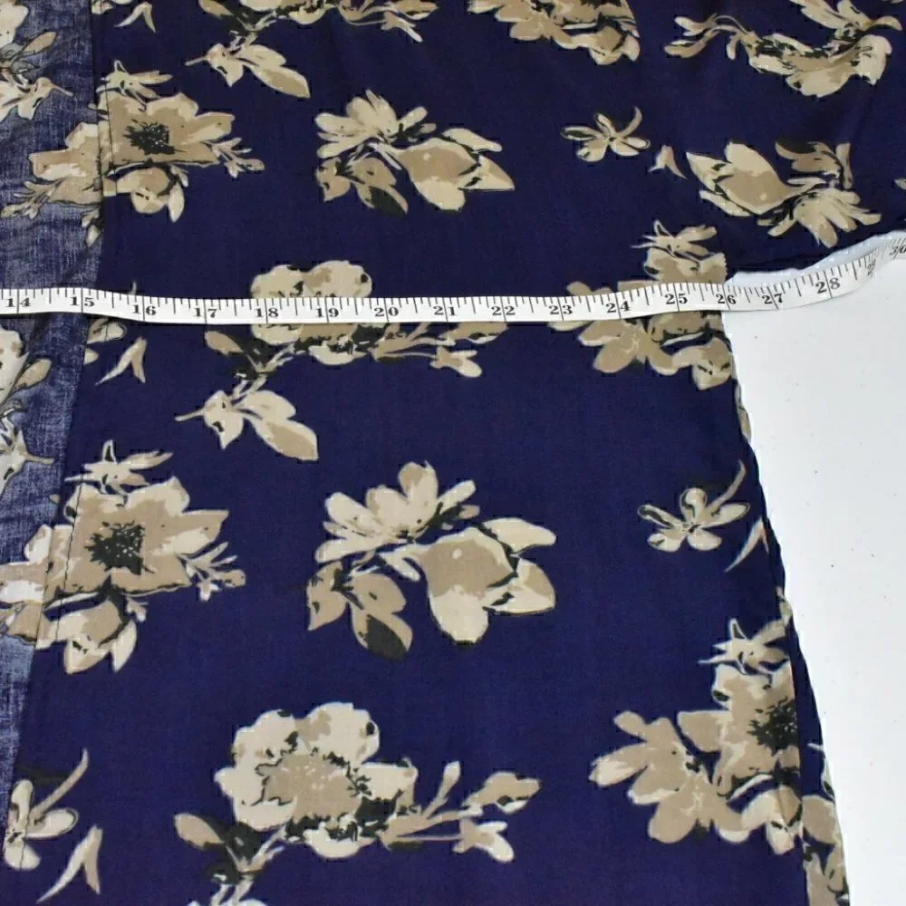 David and Young Boho Open Front Kimono Swimsuit Coverup Blue Floral Size OS